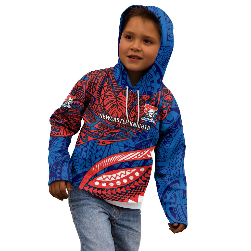 Personalised Newcastle Knights Kid Hoodie Polynesian Tribal Art Style With Armored Knight Mascot