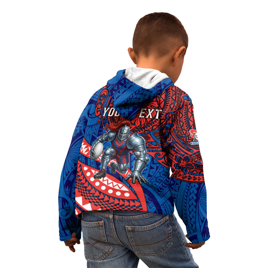 Personalised Newcastle Knights Kid Hoodie Polynesian Tribal Art Style With Armored Knight Mascot
