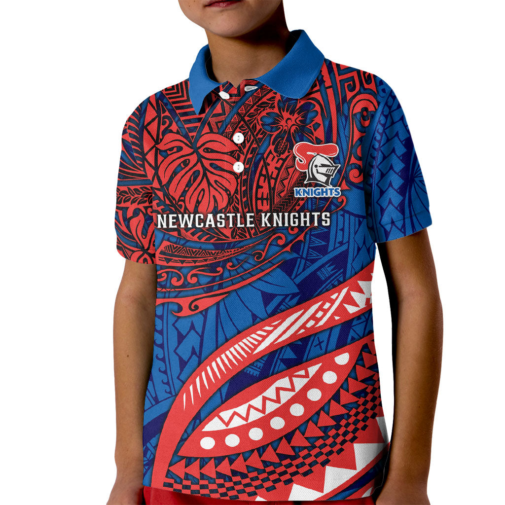 Personalised Newcastle Knights Kid Polo Shirt Polynesian Tribal Art Style With Armored Knight Mascot