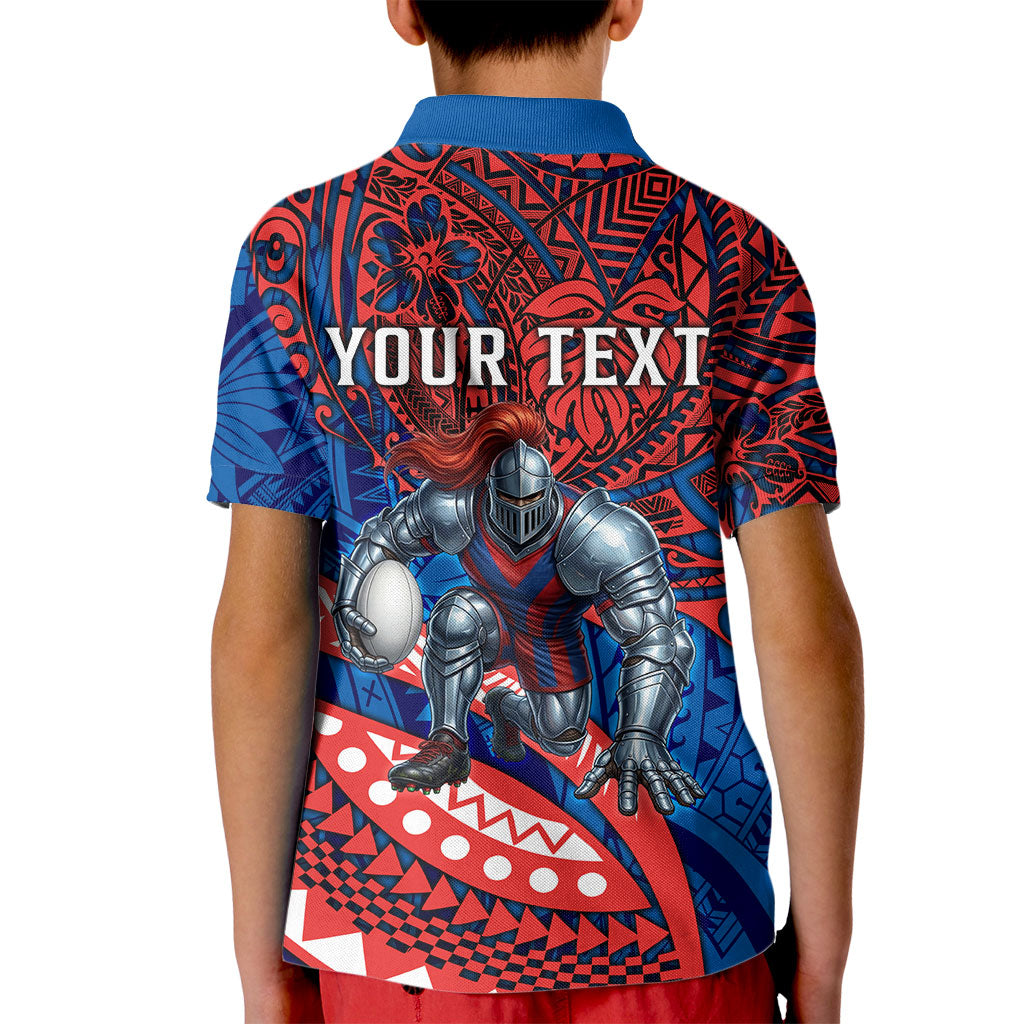 Personalised Newcastle Knights Kid Polo Shirt Polynesian Tribal Art Style With Armored Knight Mascot