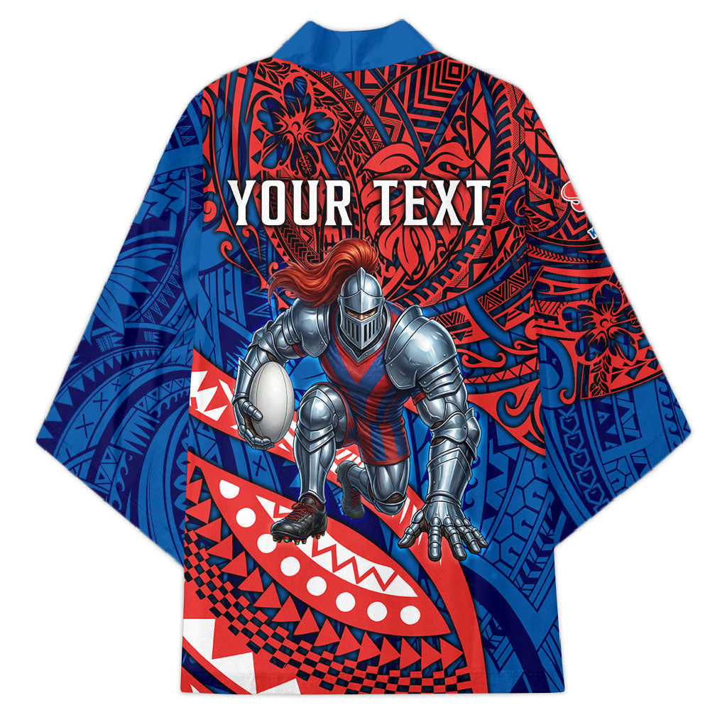Personalised Newcastle Knights Kimono Polynesian Tribal Art Style With Armored Knight Mascot