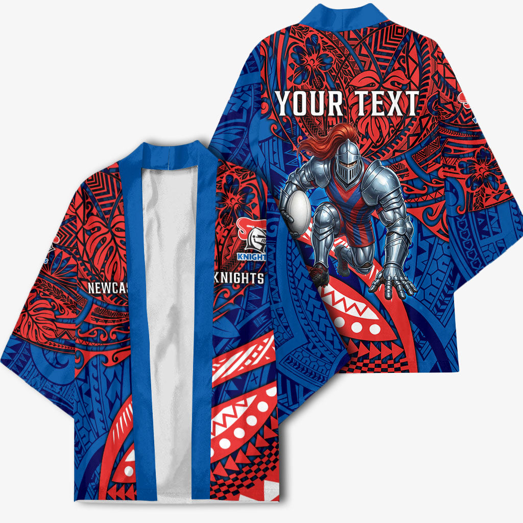 Personalised Newcastle Knights Kimono Polynesian Tribal Art Style With Armored Knight Mascot