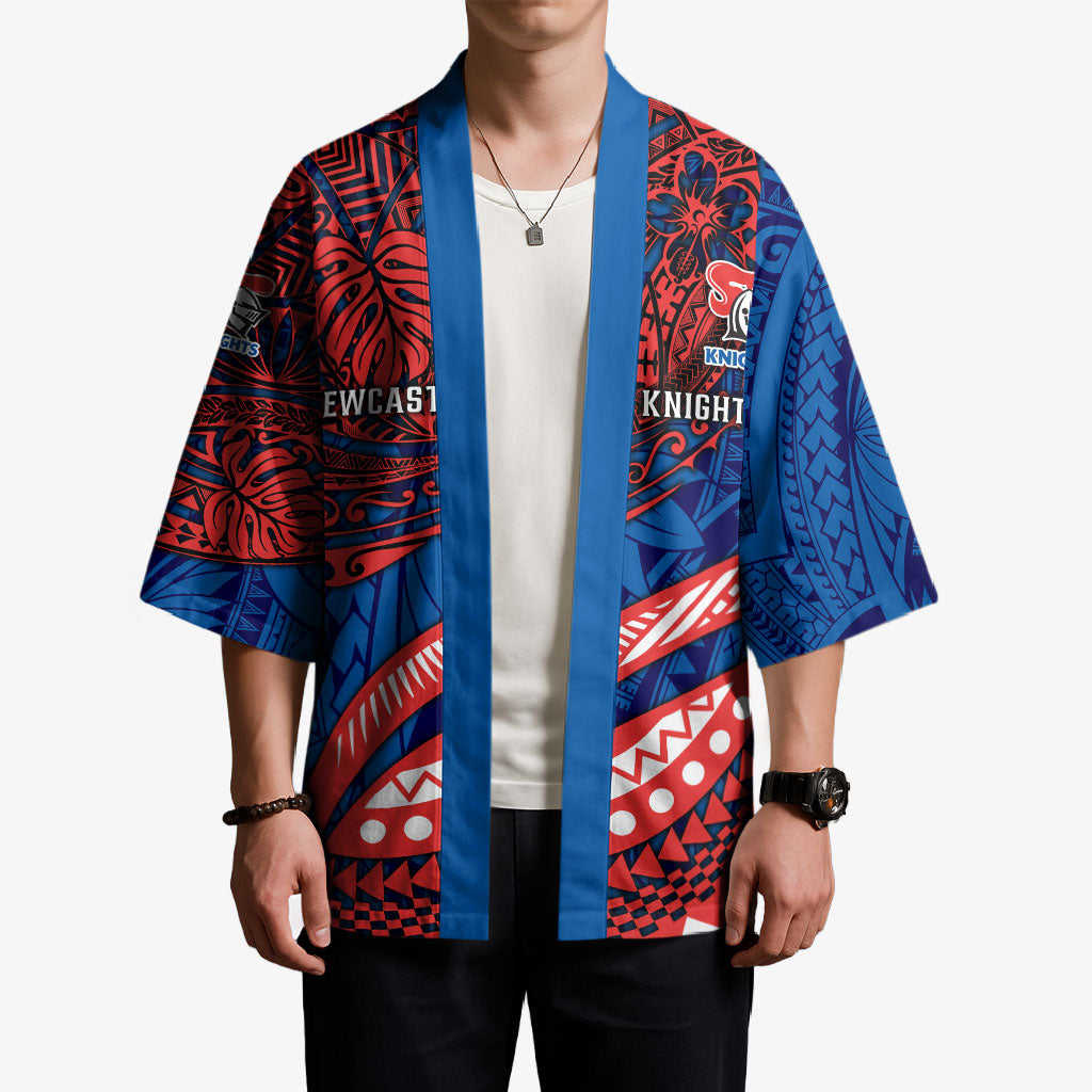 Personalised Newcastle Knights Kimono Polynesian Tribal Art Style With Armored Knight Mascot