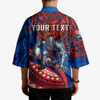 Personalised Newcastle Knights Kimono Polynesian Tribal Art Style With Armored Knight Mascot