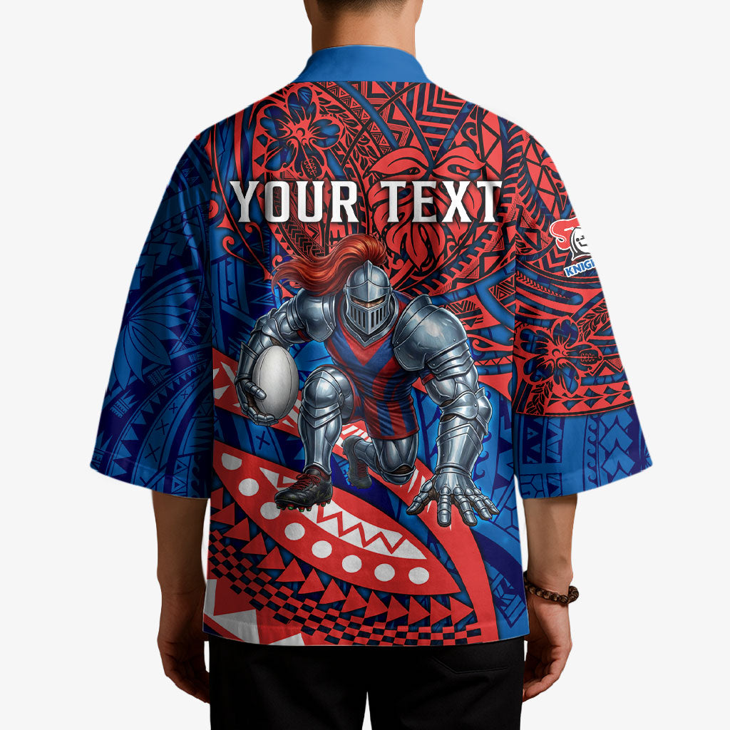 Personalised Newcastle Knights Kimono Polynesian Tribal Art Style With Armored Knight Mascot