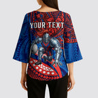 Personalised Newcastle Knights Kimono Sleeve Blouse Polynesian Tribal Art Style With Armored Knight Mascot