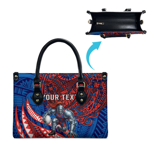 Personalised Newcastle Knights Leather Bag Polynesian Tribal Art Style With Armored Knight Mascot