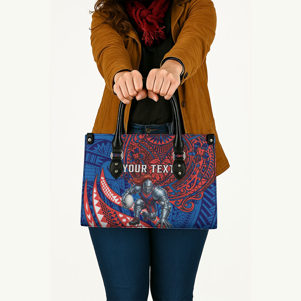 Personalised Newcastle Knights Leather Bag Polynesian Tribal Art Style With Armored Knight Mascot