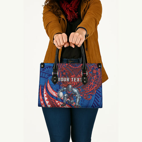 Personalised Newcastle Knights Leather Bag Polynesian Tribal Art Style With Armored Knight Mascot