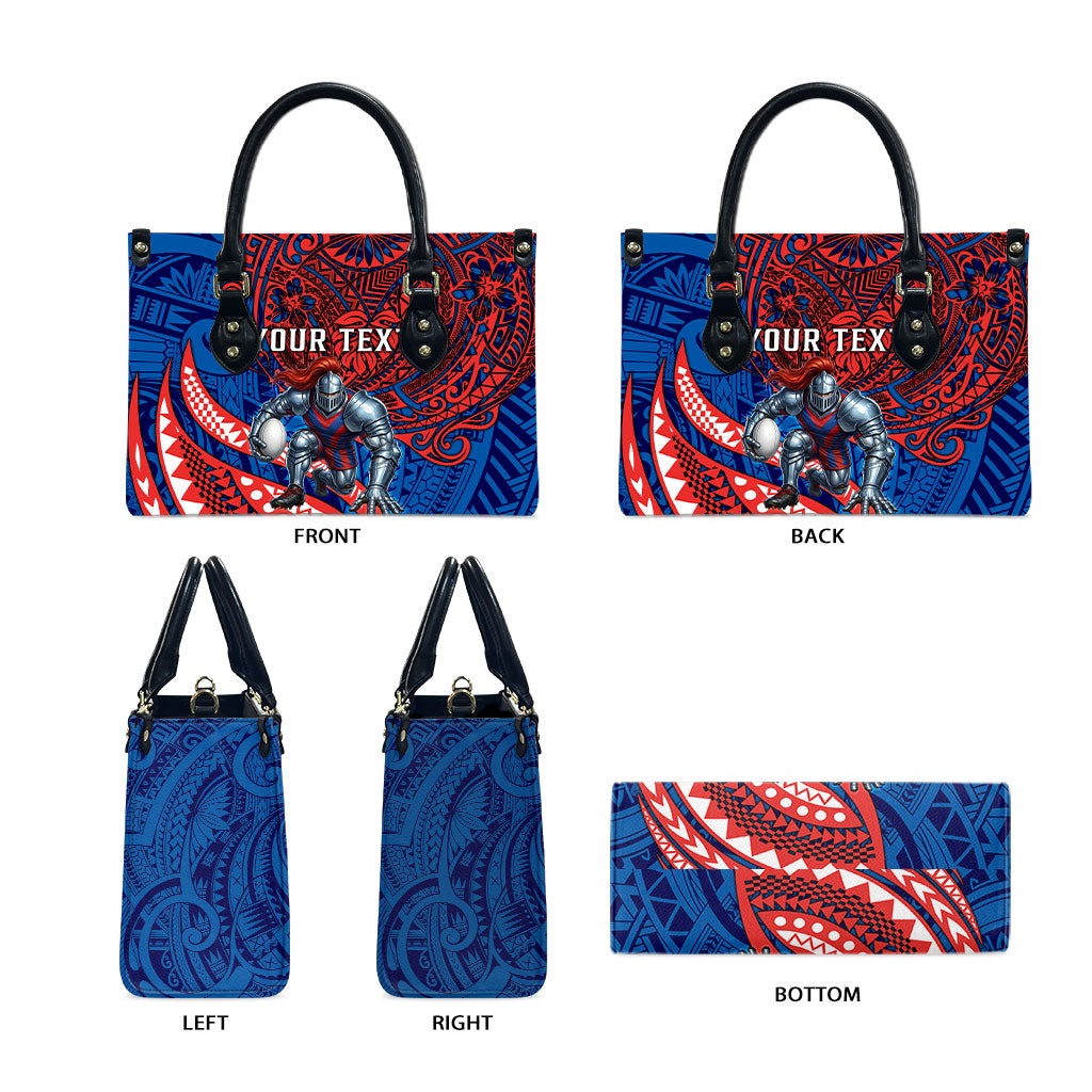 Personalised Newcastle Knights Leather Bag Polynesian Tribal Art Style With Armored Knight Mascot