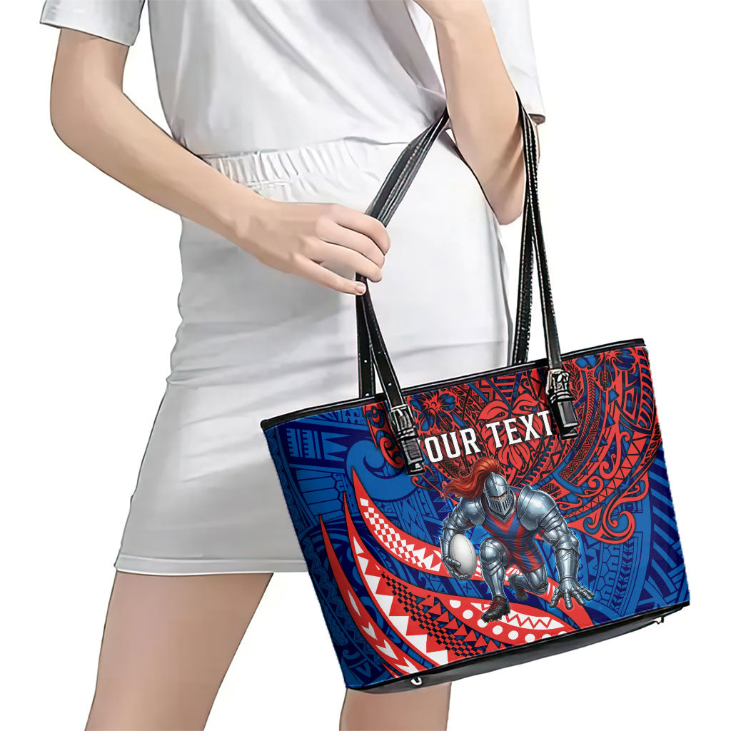 Personalised Newcastle Knights Leather Tote Bag Polynesian Tribal Art Style With Armored Knight Mascot