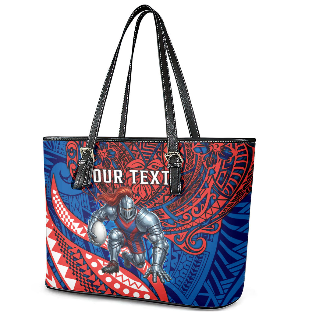 Personalised Newcastle Knights Leather Tote Bag Polynesian Tribal Art Style With Armored Knight Mascot