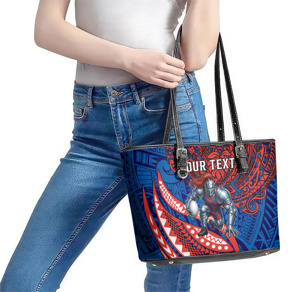 Personalised Newcastle Knights Leather Tote Bag Polynesian Tribal Art Style With Armored Knight Mascot