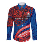Personalised Newcastle Knights Long Sleeve Button Shirt Polynesian Tribal Art Style With Armored Knight Mascot