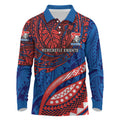 Personalised Newcastle Knights Long Sleeve Polo Shirt Polynesian Tribal Art Style With Armored Knight Mascot