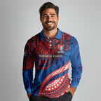 Personalised Newcastle Knights Long Sleeve Polo Shirt Polynesian Tribal Art Style With Armored Knight Mascot