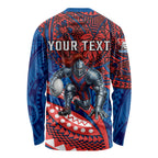 Personalised Newcastle Knights Long Sleeve Shirt Polynesian Tribal Art Style With Armored Knight Mascot