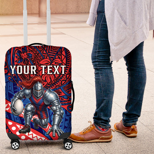 Personalised Newcastle Knights Luggage Cover Polynesian Tribal Art Style With Armored Knight Mascot