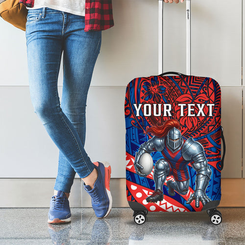 Personalised Newcastle Knights Luggage Cover Polynesian Tribal Art Style With Armored Knight Mascot