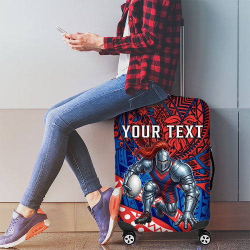 Personalised Newcastle Knights Luggage Cover Polynesian Tribal Art Style With Armored Knight Mascot
