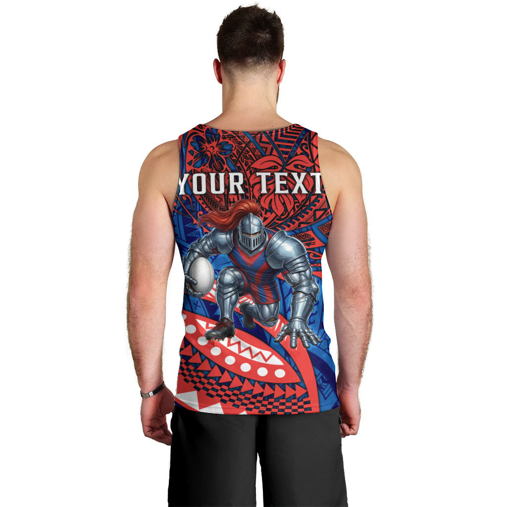Personalised Newcastle Knights Men Tank Top Polynesian Tribal Art Style With Armored Knight Mascot