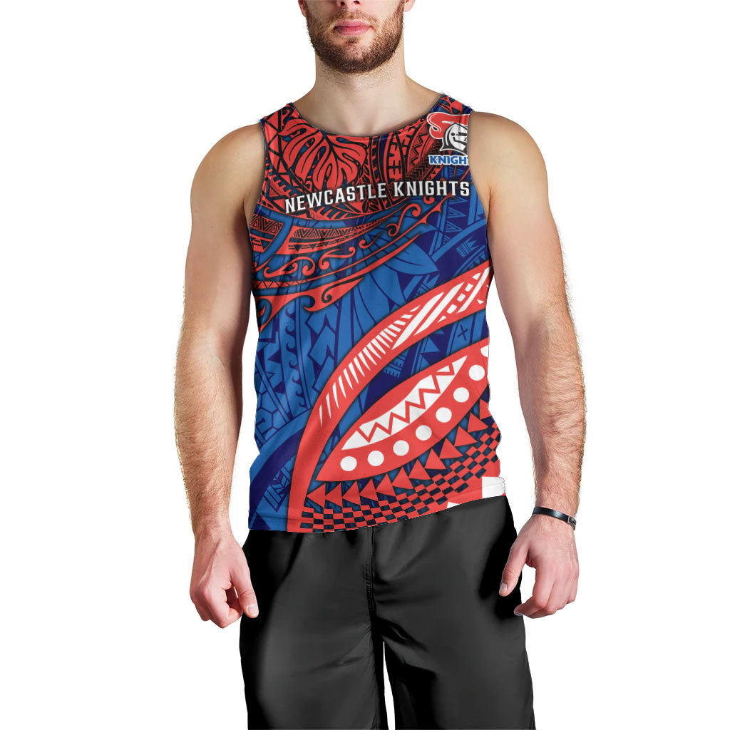 Personalised Newcastle Knights Men Tank Top Polynesian Tribal Art Style With Armored Knight Mascot