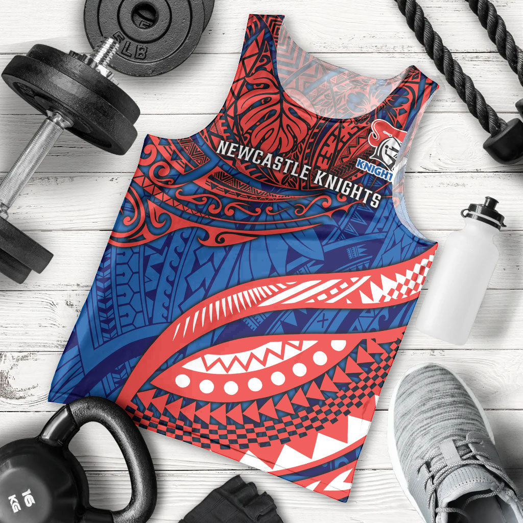 Personalised Newcastle Knights Men Tank Top Polynesian Tribal Art Style With Armored Knight Mascot