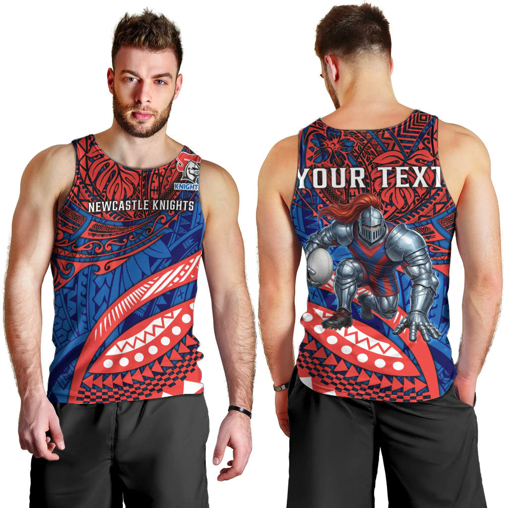 Personalised Newcastle Knights Men Tank Top Polynesian Tribal Art Style With Armored Knight Mascot