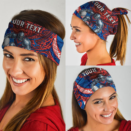 Personalised Newcastle Knights Neck Gaiter Polynesian Tribal Art Style With Armored Knight Mascot