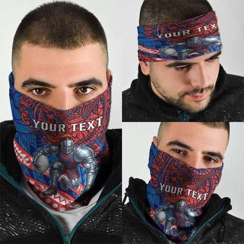 Personalised Newcastle Knights Neck Gaiter Polynesian Tribal Art Style With Armored Knight Mascot