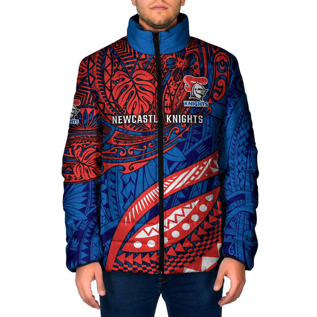 Personalised Newcastle Knights Padded Jacket Polynesian Tribal Art Style With Armored Knight Mascot