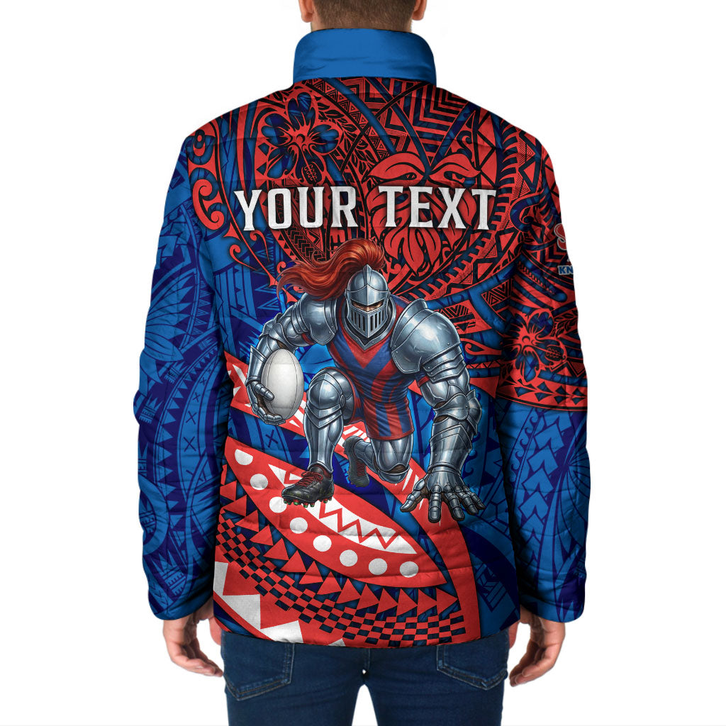 Personalised Newcastle Knights Padded Jacket Polynesian Tribal Art Style With Armored Knight Mascot