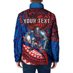 Personalised Newcastle Knights Padded Jacket Polynesian Tribal Art Style With Armored Knight Mascot