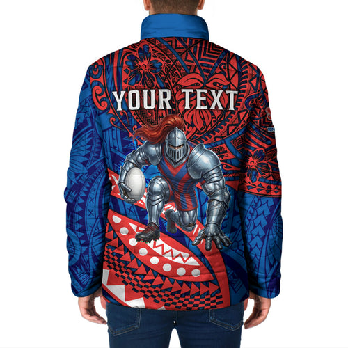 Personalised Newcastle Knights Padded Jacket Polynesian Tribal Art Style With Armored Knight Mascot