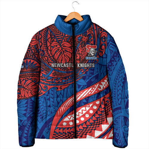 Personalised Newcastle Knights Padded Jacket Polynesian Tribal Art Style With Armored Knight Mascot