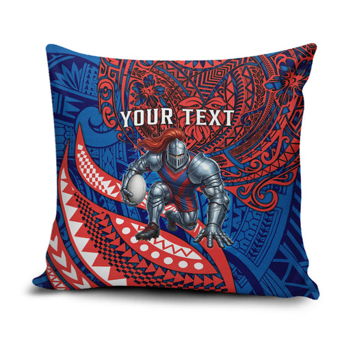 Personalised Newcastle Knights Pillow Cover Polynesian Tribal Art Style With Armored Knight Mascot