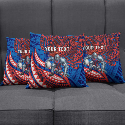Personalised Newcastle Knights Pillow Cover Polynesian Tribal Art Style With Armored Knight Mascot