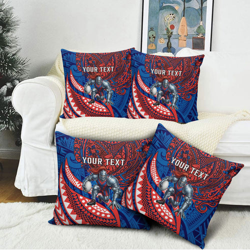 Personalised Newcastle Knights Pillow Cover Polynesian Tribal Art Style With Armored Knight Mascot