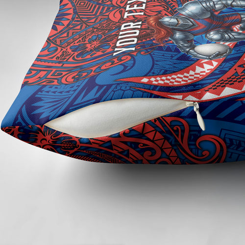 Personalised Newcastle Knights Pillow Cover Polynesian Tribal Art Style With Armored Knight Mascot
