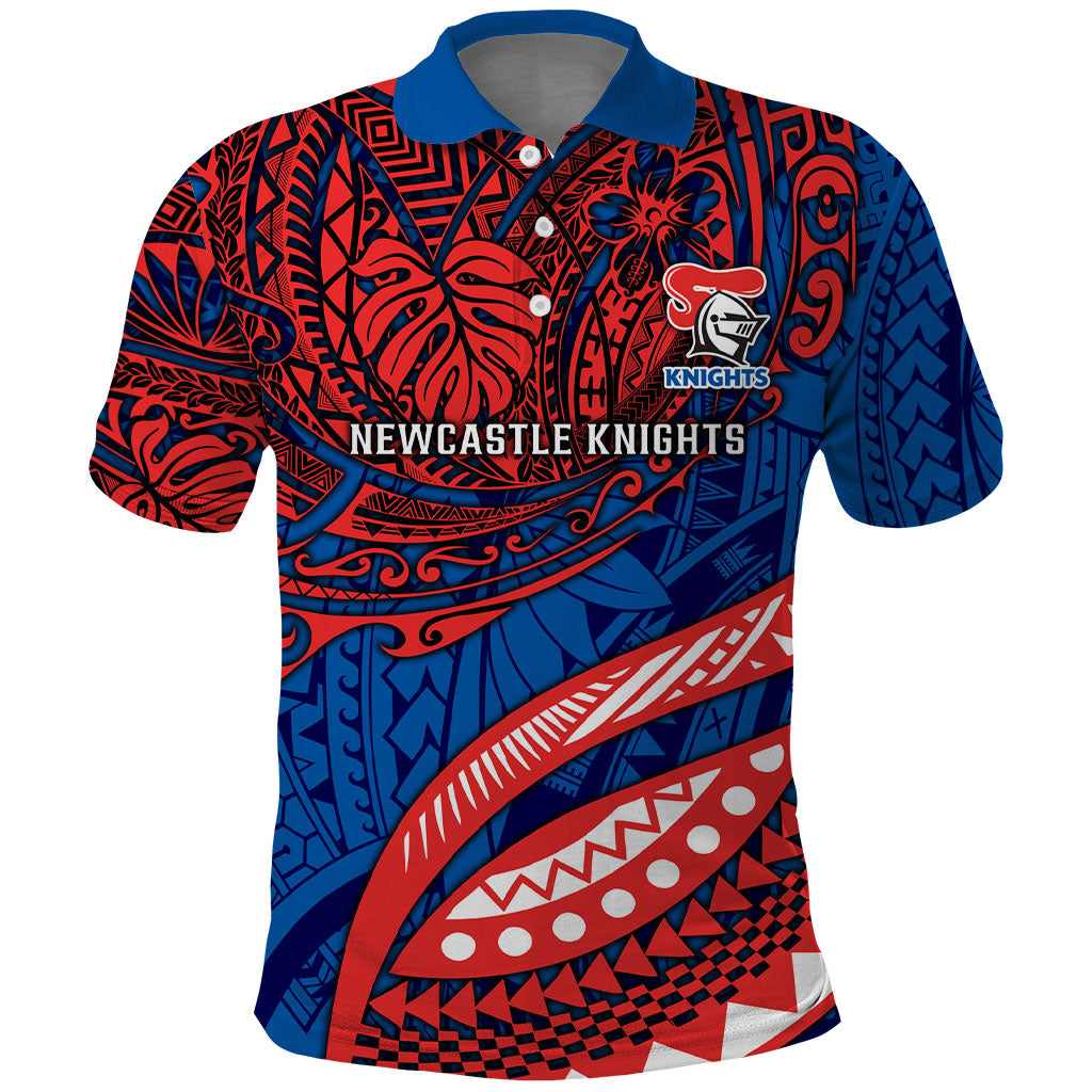 Personalised Newcastle Knights Polo Shirt Polynesian Tribal Art Style With Armored Knight Mascot