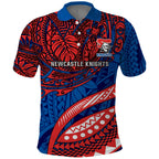 Personalised Newcastle Knights Polo Shirt Polynesian Tribal Art Style With Armored Knight Mascot