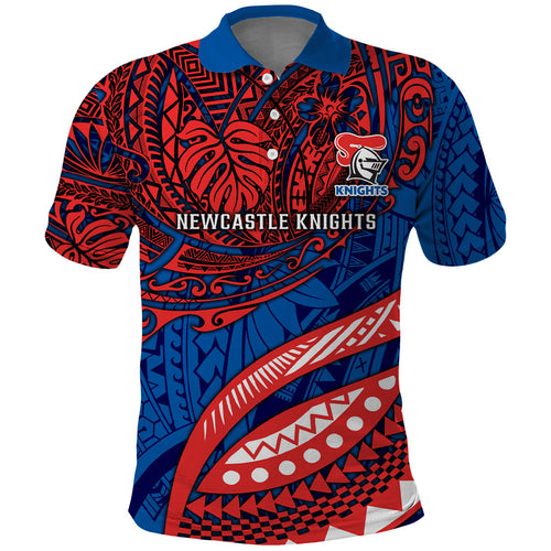 Personalised Newcastle Knights Polo Shirt Polynesian Tribal Art Style With Armored Knight Mascot