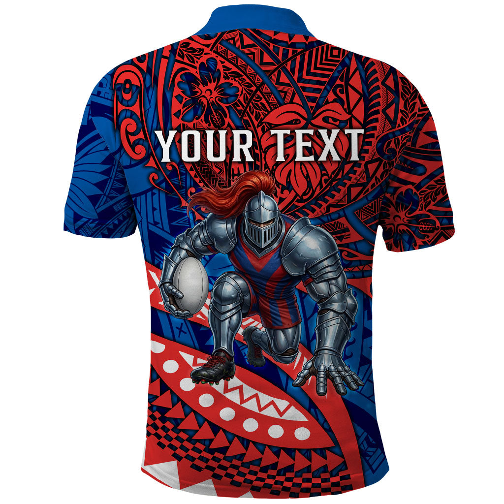 Personalised Newcastle Knights Polo Shirt Polynesian Tribal Art Style With Armored Knight Mascot