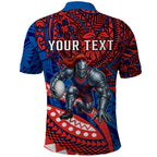 Personalised Newcastle Knights Polo Shirt Polynesian Tribal Art Style With Armored Knight Mascot