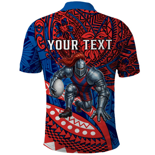 Personalised Newcastle Knights Polo Shirt Polynesian Tribal Art Style With Armored Knight Mascot