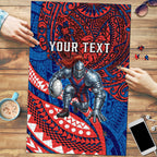 Personalised Newcastle Knights Puzzle Polynesian Tribal Art Style With Armored Knight Mascot