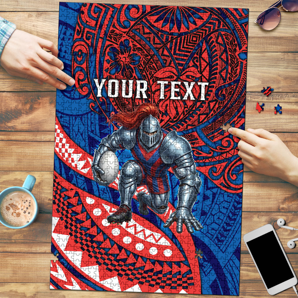 Personalised Newcastle Knights Puzzle Polynesian Tribal Art Style With Armored Knight Mascot