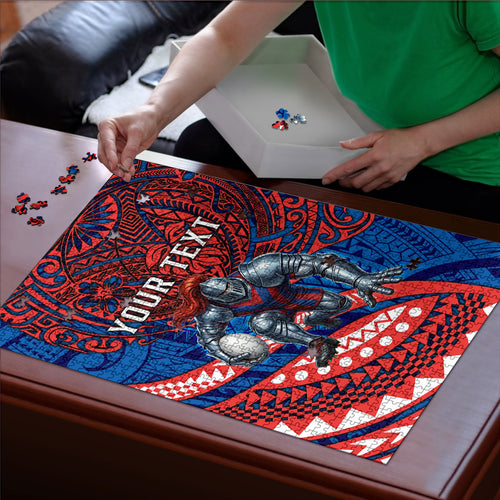 Personalised Newcastle Knights Puzzle Polynesian Tribal Art Style With Armored Knight Mascot