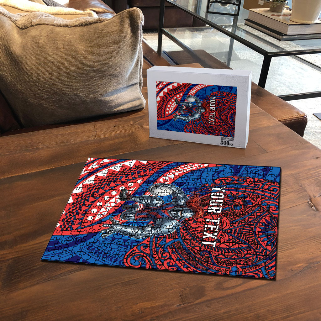 Personalised Newcastle Knights Puzzle Polynesian Tribal Art Style With Armored Knight Mascot