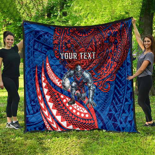 Personalised Newcastle Knights Quilt Polynesian Tribal Art Style With Armored Knight Mascot